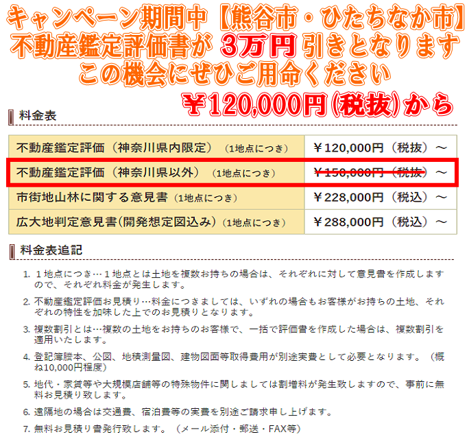 キャンペーン期間中【熊谷市・ひたちなか市】不動産鑑定評価書が120,000円から承っております